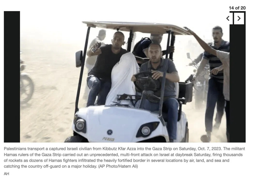 Palestinian Militants Transport A Capture IsraeliCitizenFromKabbutxKfarAzza Into The Gaza Strip In A Golf Buggy 7th Oct 2023
