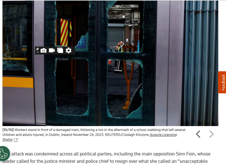 Workers In Fron tDamaged Tram After A Riot Dublin Ireland November 24, 2023